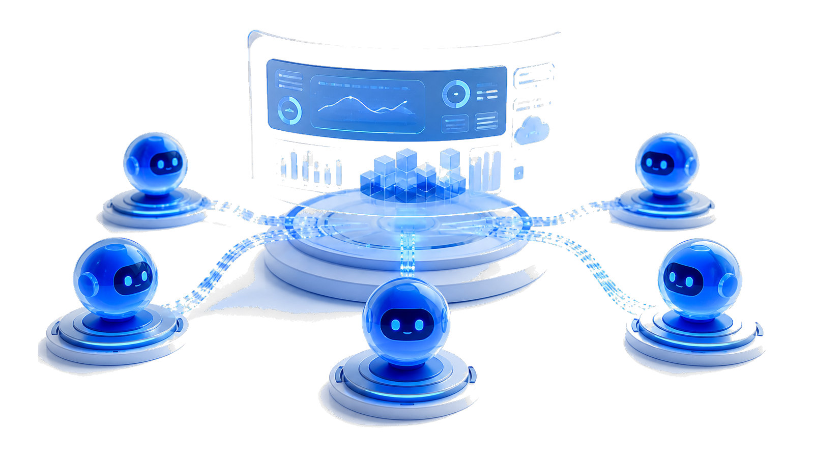 3D autonomous agents connected to a production platform hub